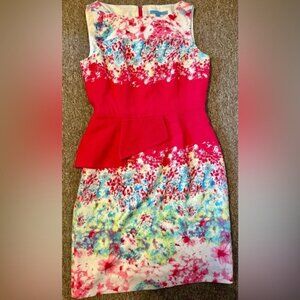 Antonio Melani Peplum Dress Women Size 6 Pink Floral Sleeveless Back Zip Lined